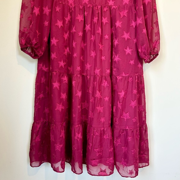 NWT Torrid Plus Burgundy Star Print Tiered Chiffon Midi Dress, Pockets - 1X - Picture 4 of 12